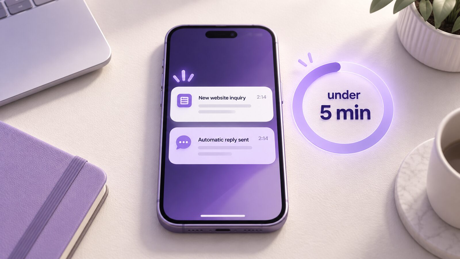 A new inquiry arriving on a phone with an instant text reply already sent